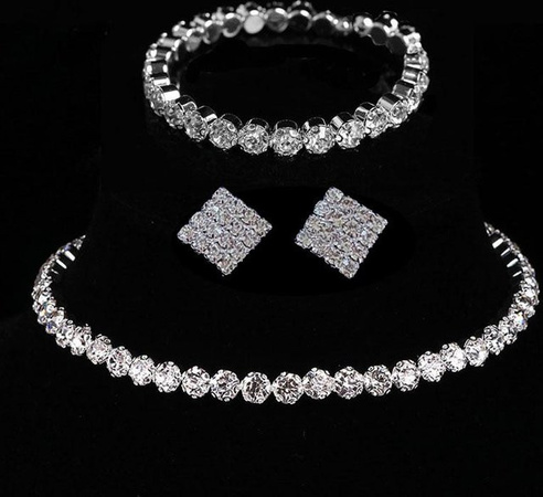 Schmuck-Set Halskette und Ohrringe, Kupfer, gray, Zirkonia, Damen