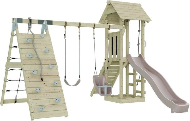 OutdoorToys Spielturm Kiruna mit Babyschaukel in Altrosa - Bild 1