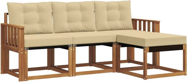 vidaXL Outdoor-Sofagarnitur 4-teilig aus Akazienholz und Textilene in Natur-Beige mit Kissen - Bild 1