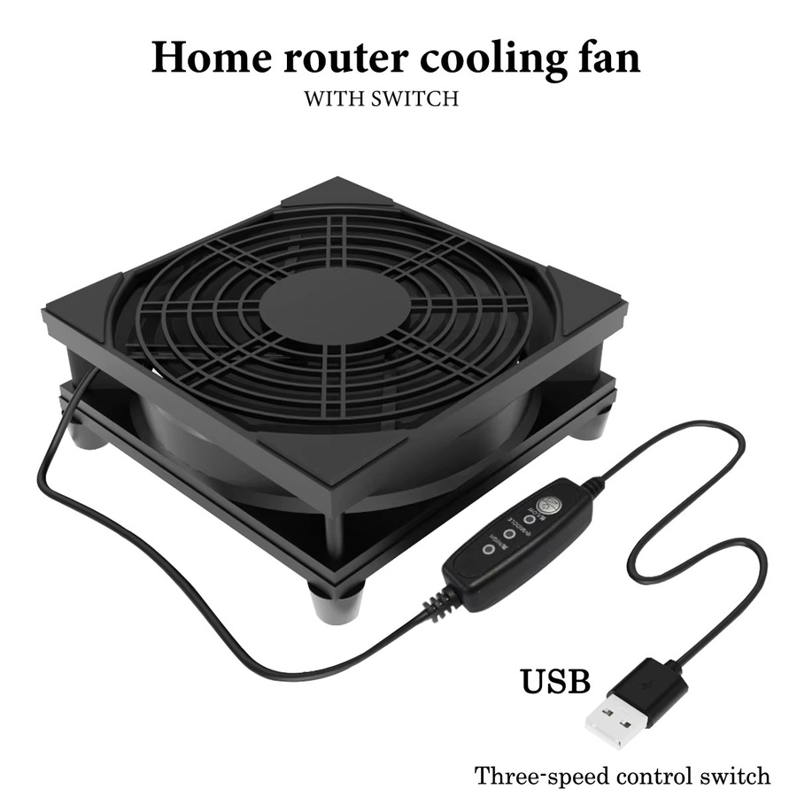 AuyiHomu USB-Router-Lüfter 120mm in Schwarz mit 3 Stufen einstellbarer Kühlung für Modem, TV-Box, PS5 und Xbox via USB-A - Bild 6