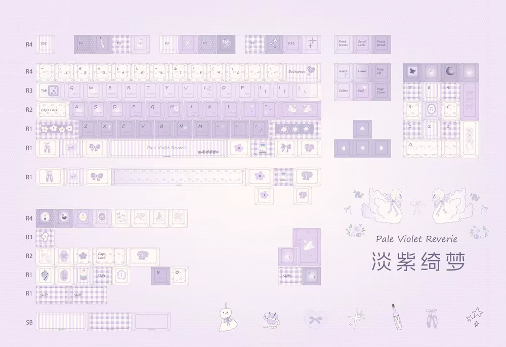 MAIMOOO Tastenkappen Qimeng Kirsche in Lila und Helllila aus PBT für mechanische Tastaturen mit 141 Tasten - Bild 2