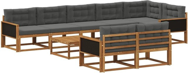 vidaXL Outdoor-Sofagarnitur in U-Form aus Akazienholz mit 9 Kissen in Anthrazit und Natur - Bild 1