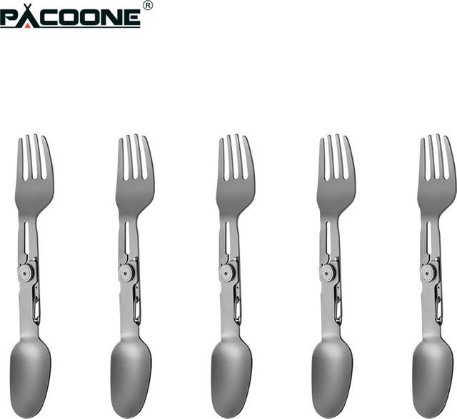 PACOONE Titan-Klappbesteck 2-in-1 in Silber Matt als tragbares Besteck für Camping und Wandern - Bild 1