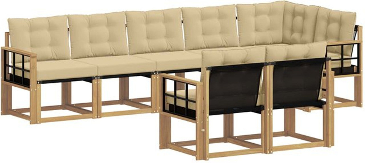 vidaXL Gartenmöbel-Set aus Akazie mit 8-teiliger Polstergarnitur in Weiß und Beige - Bild 1
