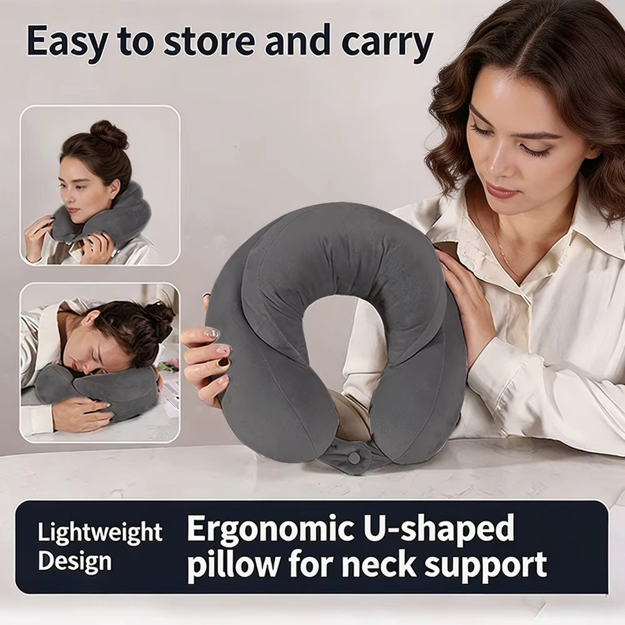 Ergonomisches U-förmiges Reise-Nackenkissen von OOAGE in Grau für Flugzeug, Auto und Büro - Bild 2