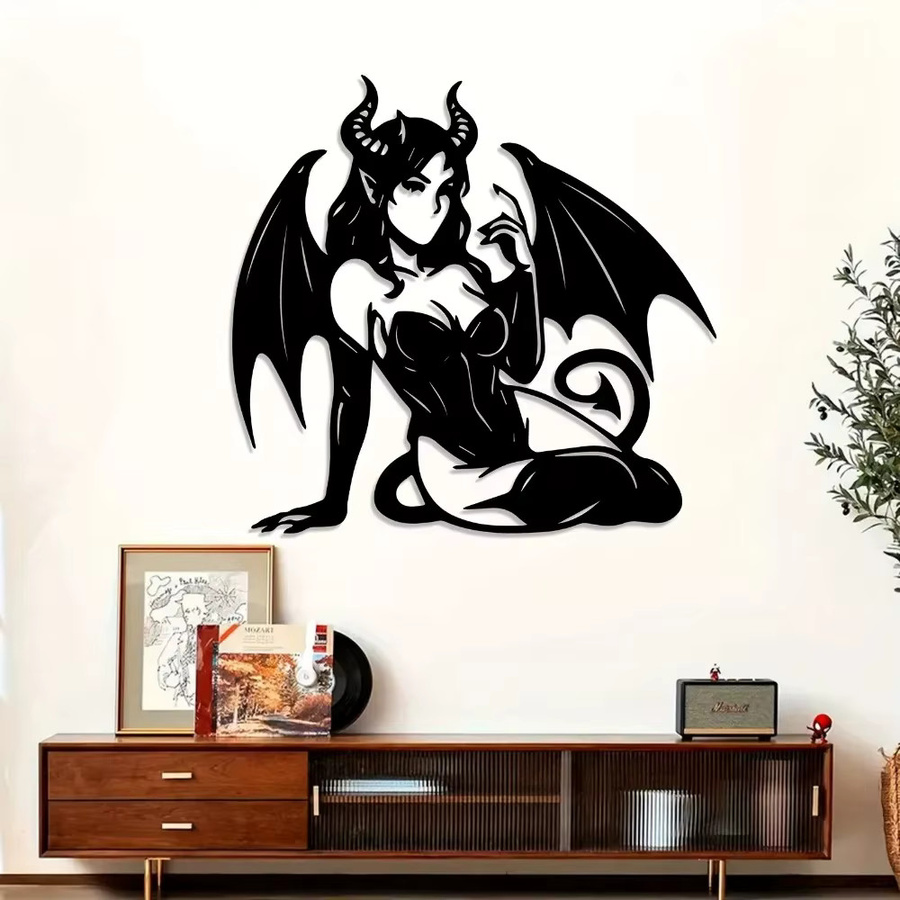 CIFBUY Gotische Wandkunst Geflügelte Frau Metallskulptur in Schwarz - Bild 4