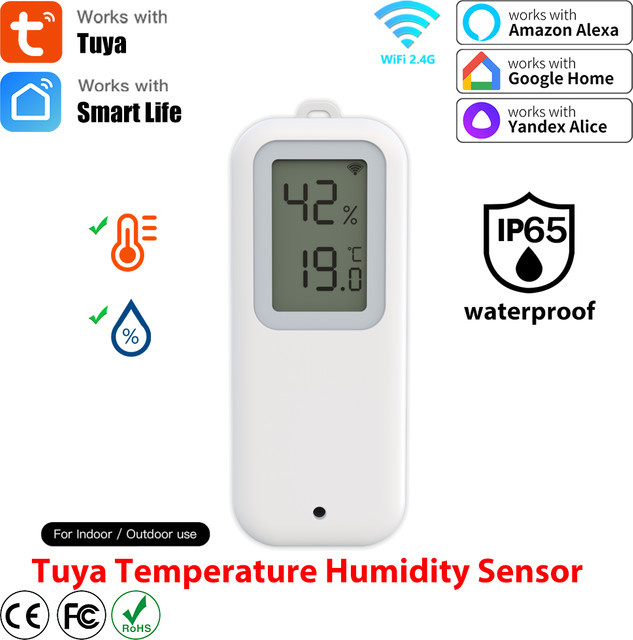 Tuya Mini Smart WiFi Thermometer Hygrometer in Weiß, IP65 Wasserdicht, Temperatur und Feuchtigkeit Sensor mit SmartLife Integration für Alexa und Yandex - Bild 1