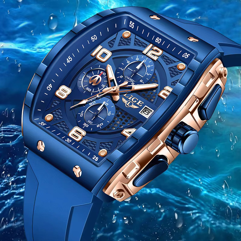 LIGE Armbanduhr Quarz, Edelstahl, Silikon, Blau, Herren - Bild 4