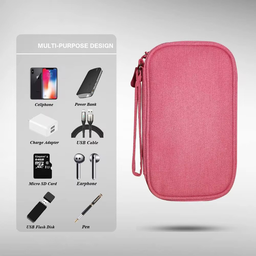 Multifunktionale USB-Kabel-Aufbewahrungstasche von KOJESHUN für Reise und elektronisches Zubehör in Schwarz oder Pink - Bild 3