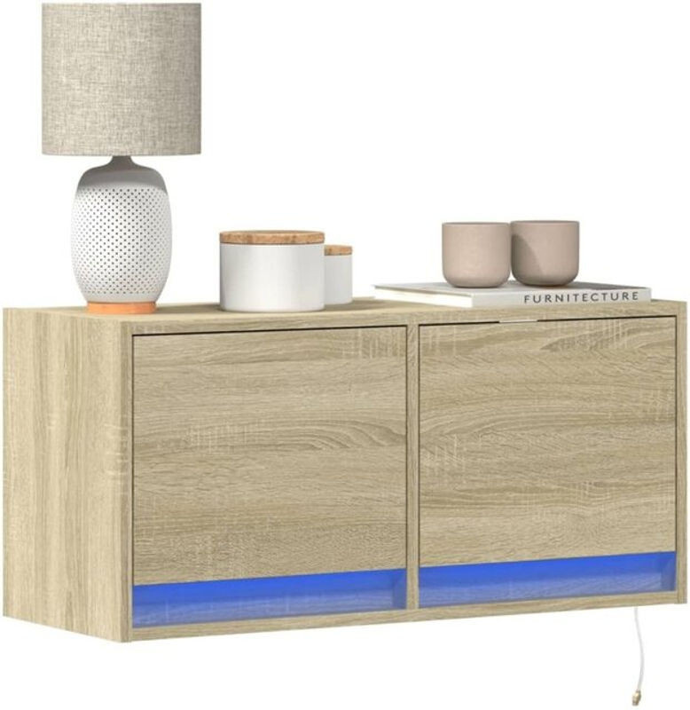 Vidaxl TV-Wandschrank mit LED-Beleuchtung in Eiche Natur Braun, B/H/T: 80 x 38 x 31 cm - Bild 1
