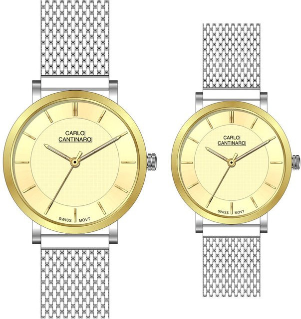 Carlo Cantinaro Partnerset Armbanduhren, Edelstahl, Bicolor, Quarz, Unisex - Bild 1
