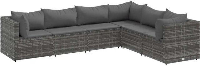 vidaXL 6-tlg. Garten-Lounge-Set in L-Form aus grauem PE-Rattan mit Polsterkissen und pulverbeschichtetem Stahlgestell - Bild 1