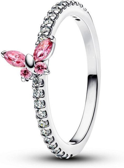 zjy8 Fingerring Rosa Schmetterling, Silber, Zirkonia, Damen - Bild 1