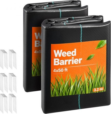 VEVOR Unkrautvlies Set aus Polypropylen in Schwarz, 2er Pack, B: 1,2 m x L: 15,2 m, 90 g/m² - Bild 1