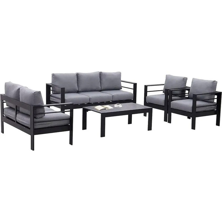 MeXo 4-teiliges Polyrattan Lounge-Set mit Polsterung und Armlehnen in Schwarz und Grau - Bild 2