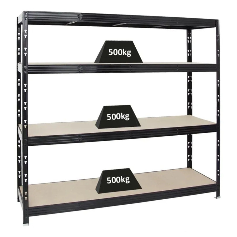 PROREGAL Rhino Profi Schwerlastregal Schwarz mit 4 verstellbaren Spanplatten-Ebenen, H x B x T: 180 x 200 x 60 cm - Bild 2