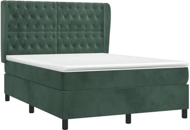 vidaXL Boxspringbett mit Matratze in Dunkelgrün aus Samt, Hybrid-Design mit Taschenfederkern, B/T: 140 x 200 cm - Bild 1