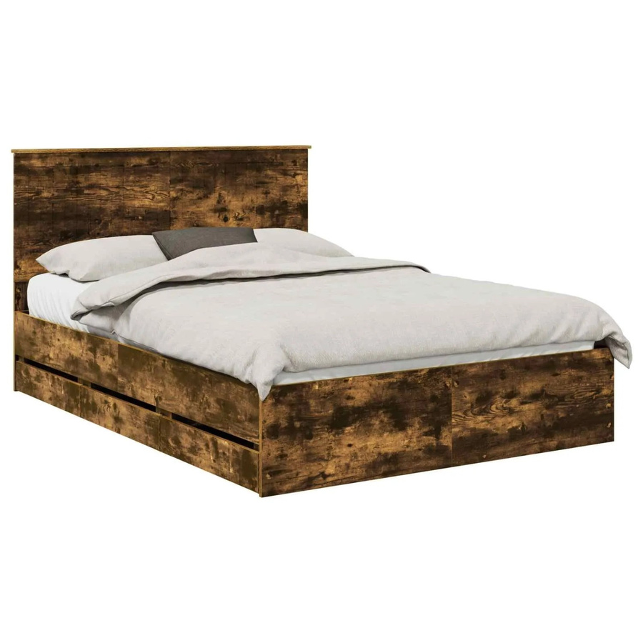 vidaXL Bettrahmen aus Holz in Farbe Raucheiche mit Schubladen, B/T/H: 138 x 190 x 37,15 cm - Bild 2