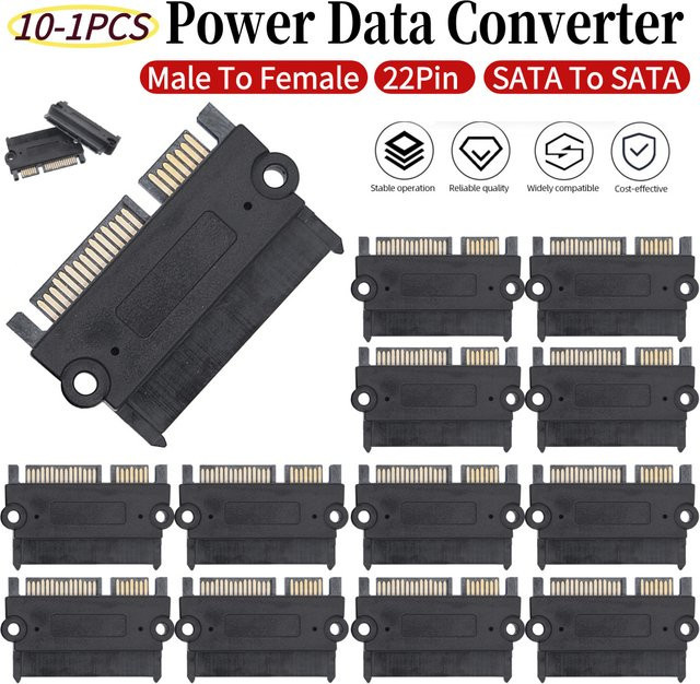 VODOOL SATA Konverter 22Pin 7 + 15 Stecker auf Buchse, Gerade, Schwarz - Bild 1