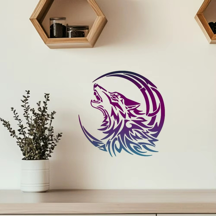 Wolf-Mond-Schablone mit Pinsel für DIY-Bastelprojekte und Wanddekoration, B/B: 30,0 x 30,0 cm, Mehrfarbig - Bild 3