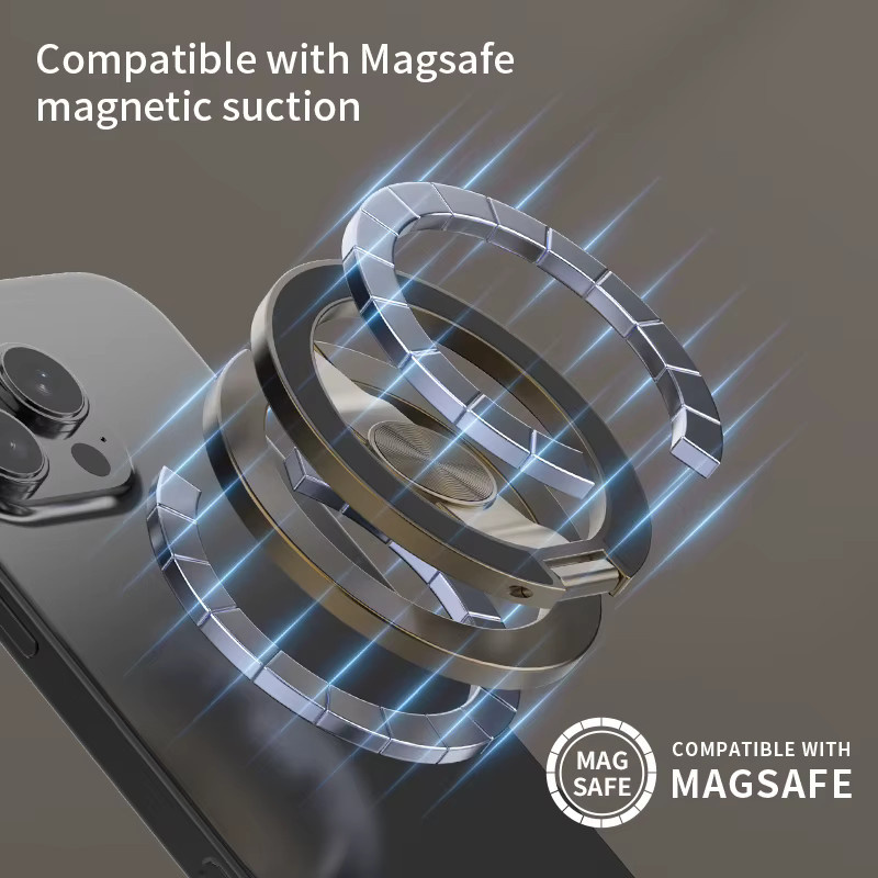 QGhappy Magnetischer Telefonhalter für MagSafe Desktop, drehbar und zusammenklappbar mit Fingerring, Metall-Ständer in Silber für iPhone 17, 16, 15 - Bild 3