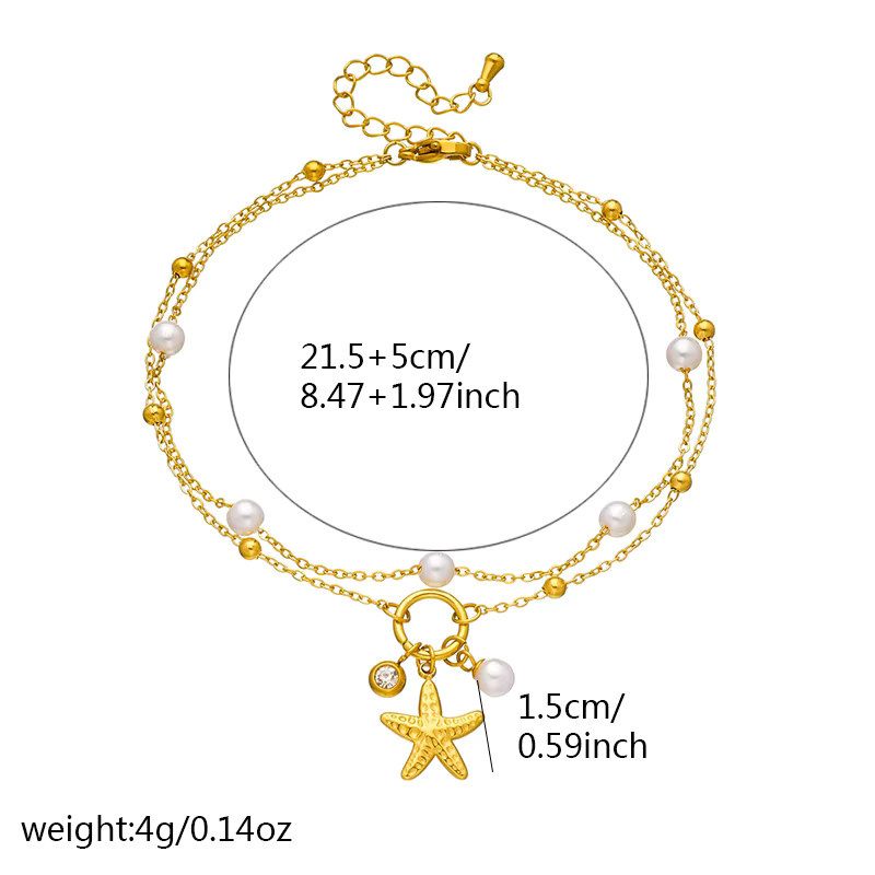 DIEYURO Fußkettchen Edelstahl, Gold, Perle, Zirkonia, Damen - Bild 2