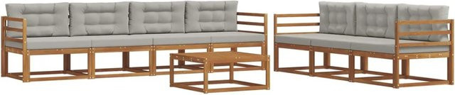 vidaXL Outdoor-Sofagarnitur 8-teilig aus Akazienholz mit Kissen in Natur und Hellgrau - Bild 1