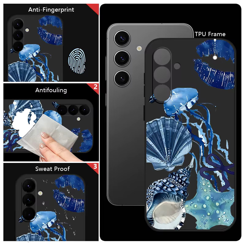 Samsung Handyhülle Soft Cover mit Quallen Conch Print in Grau für Galaxy S25 FE S24 S23 Ultra S22 S23 Plus A56 A17 A16 A36 A55 A54 A15 5G - Bild 5