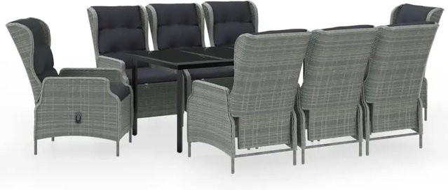 vidaXL 9-teilige Garten-Essgruppe aus PE-Rattan und Glas in Hellgrau - Bild 1