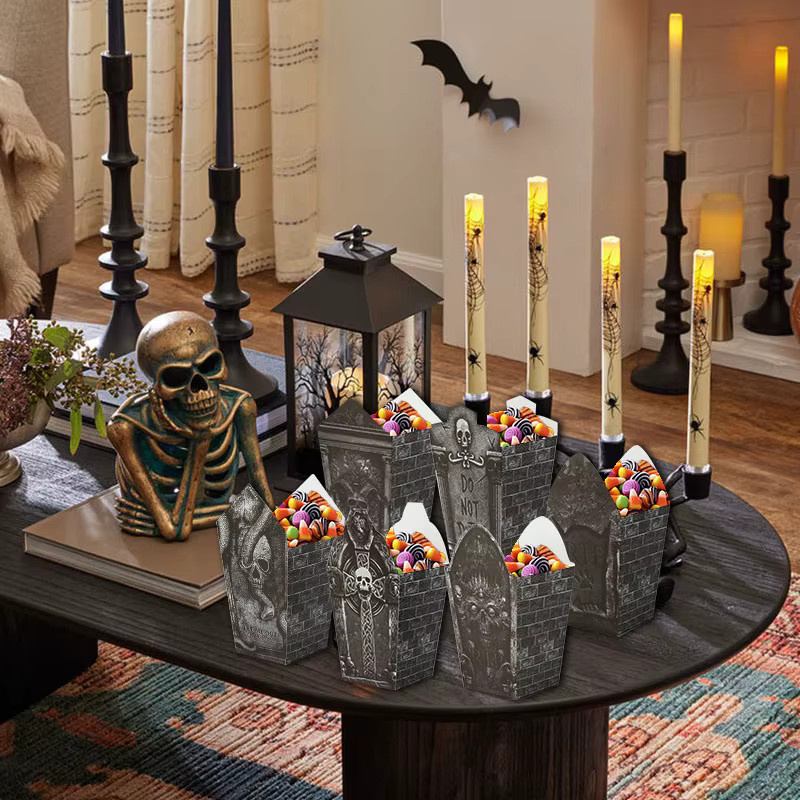 ZQNYCY Halloween Grabstein Popcorn-Boxen in Grau und Multicolour, Süßigkeitenbehälter für Kinder und Partyzubehör, 6 oder 12 Stück - Bild 4