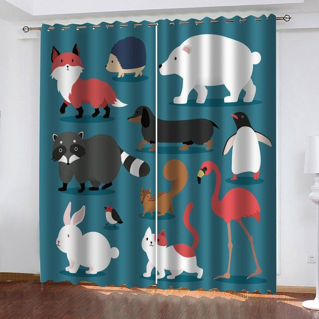 A Family Of Home Textiles Animal World Serie Sonnenschutz Vorhänge für Kinder mit Digitaldruck, halbtransparent, Mehrfarbig, Breite: 100 cm, Höhe: 130 cm - Bild 1