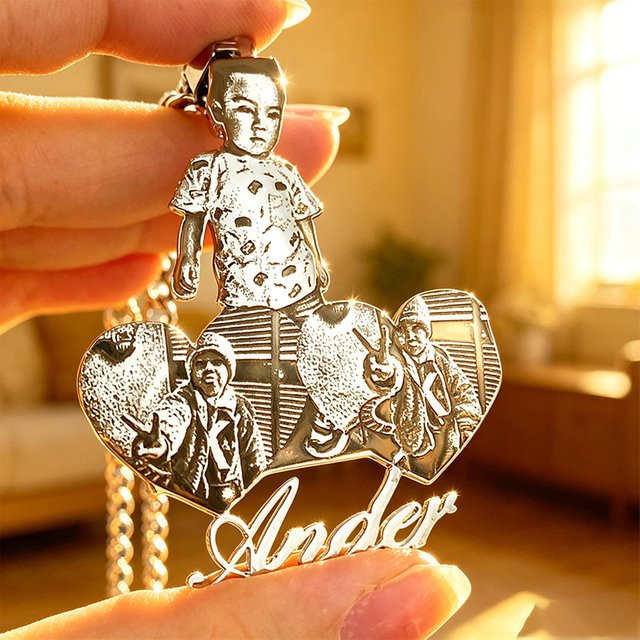Steel love Halskette mit Foto-Anhänger, Edelstahl, Silber, Unisex - Bild 1