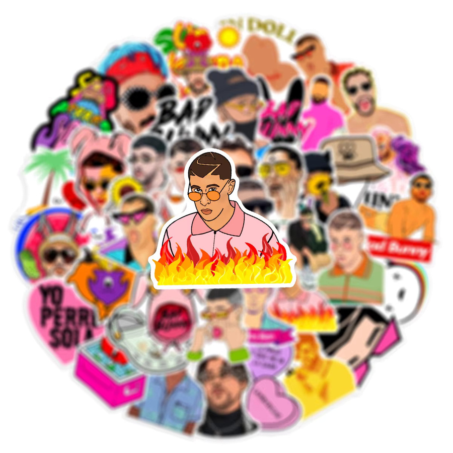 50 Stück Bad Bunny Graffiti-Aufkleber in Multicolour für Wasserflaschen, Laptops und Skateboards - Bild 3