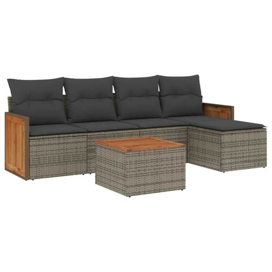 vidaXL 6-tlg Garten-Sofagarnitur aus Poly Rattan in Grau mit Kissen und L-Form für Terrasse und Garten - Bild 2