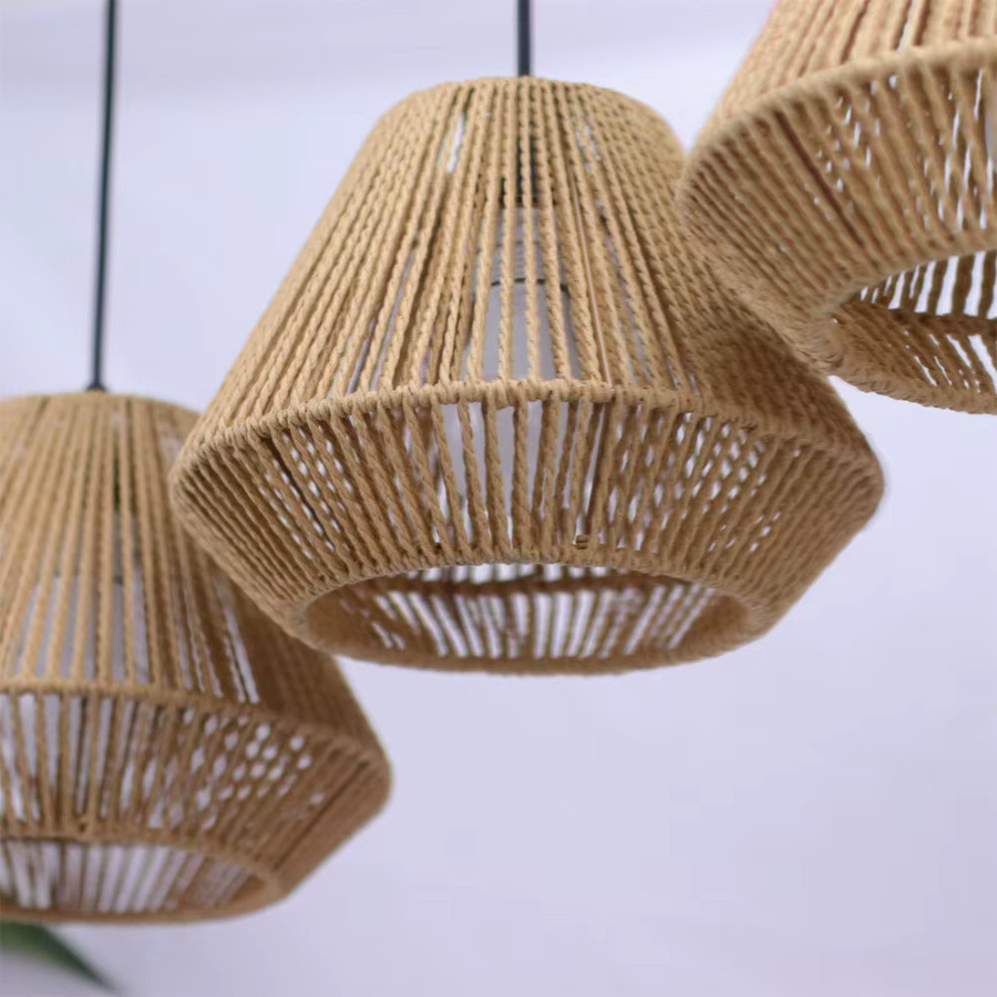 JOYINLED 3-Lichter Rattan-Kronleuchter in Schwarz und Braun, Geflochtener Wicker Lampenschirm im Vintage Industrial Boho Design als Hängelampe - Bild 2
