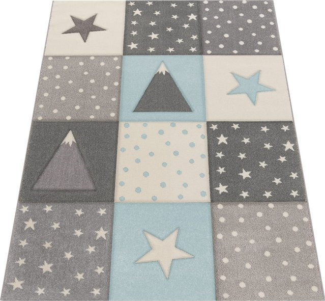 Kinderteppich Kosmos Blau mit Sternen und Hoch-Tief-Effekt, B: 80 cm, L: 150 cm - Bild 1