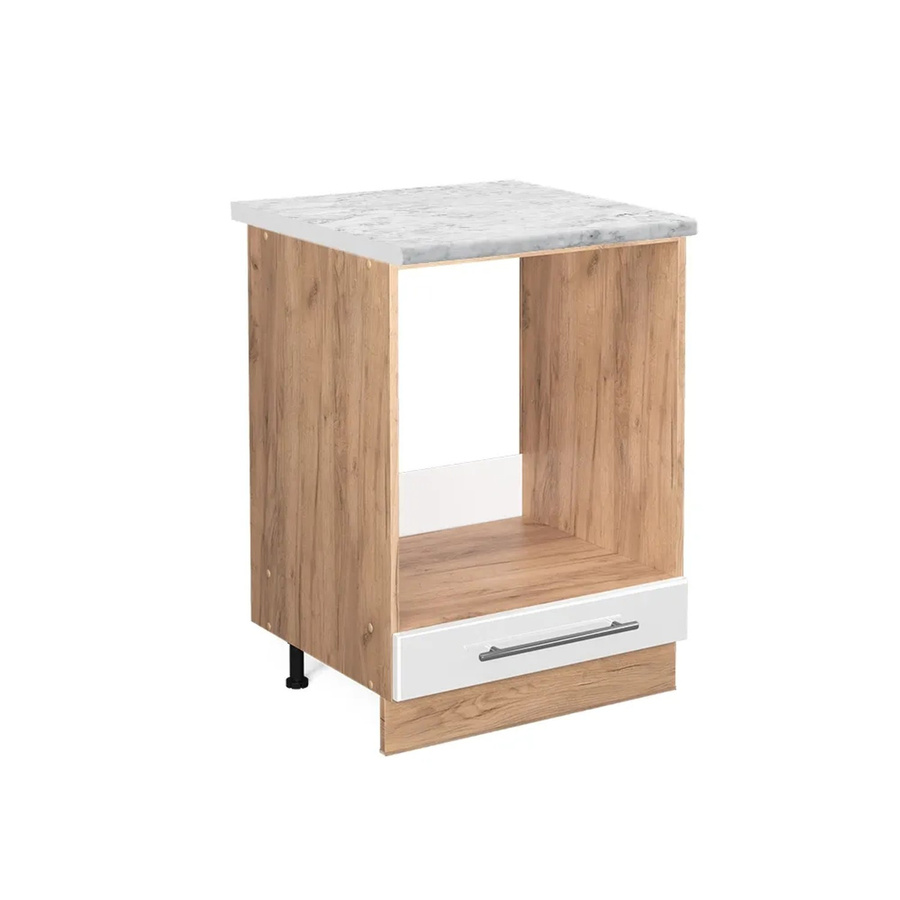 Vicco Herdumbauschrank Fame-Line Weiß Hochglanz und Goldkraft Eiche mit Marmor-Optik, Breite: 60 cm, Höhe: 82 cm, Tiefe: 60 cm - Bild 2
