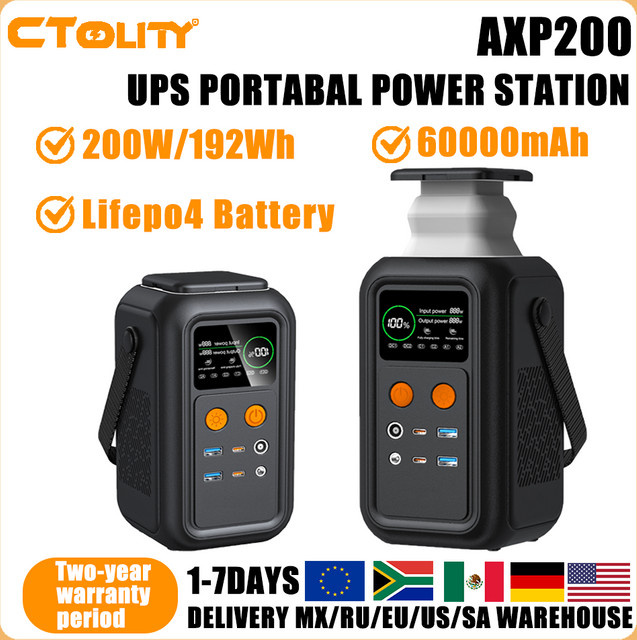CTOLITY AXP200 Tragbare Powerstation Solargenerator mit 200W Leistung, 192Wh Kapazität und 60000mAh LiFePo4 Akku in Schwarz - Bild 1