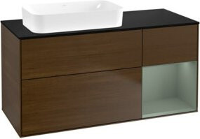 V&B Waschtischunterschrank Finion mit Wandbeleuchtung in Walnuss Veneer, B/T: 120 x 60 cm - Bild 1