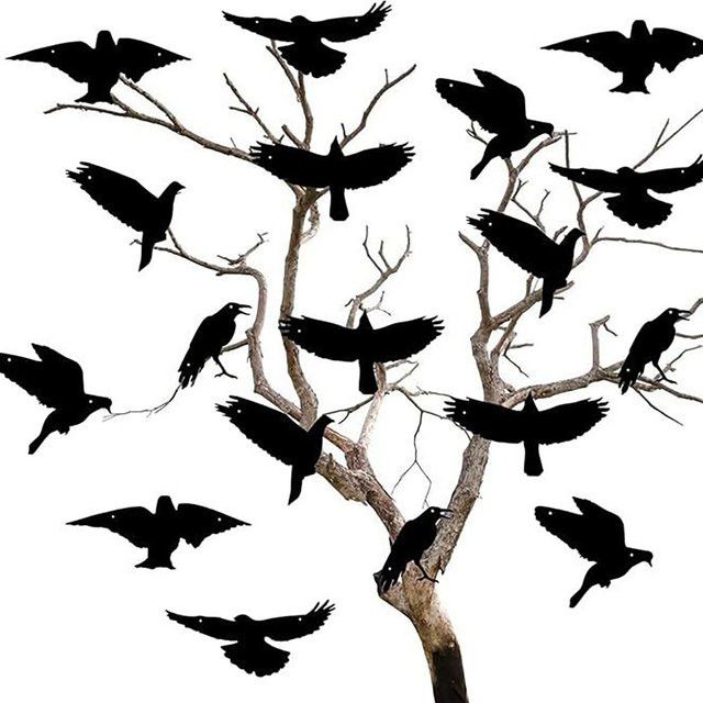 Runtowo 12 Stück Halloween Hängeornamente Schwarze Krähen als DIY Hängeanhänger für Horror-Dekoration - Bild 1