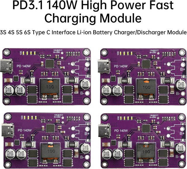 Gaqqee 140W PD3.1 Typ-C Akkuladegerät-Modul 3S-6S Bidirektionales Schnell-Lade- und Entladegerät in Lila - Bild 1