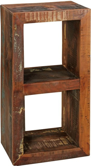 KADIMA DESIGN Holzregal EWA aus Mango-Massivholz in Braun, Rustikales Standregal im Vintage-Shabby-Look mit 2 Innenräumen, B/T/H: 35 x 35 x 90 cm - Bild 1