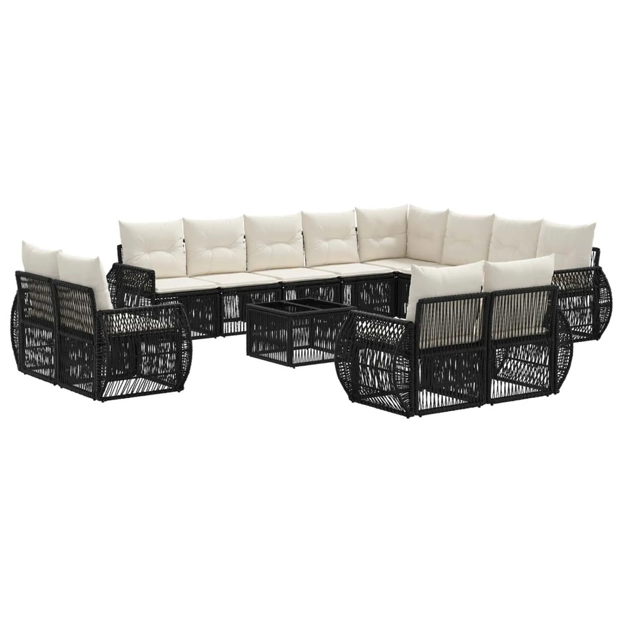 vidaXL Gartensofa-Set 13-tlg. aus Poly-Rattan in Schwarz und Cremeweiß mit Polsterung und Outdoor-Tisch in U-Form - Bild 2