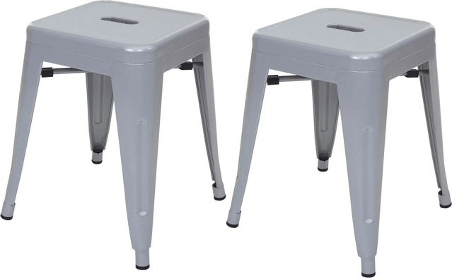 PROREGAL 2er-Set Stapelbare Hocker im Industrial-Design aus Metall und Ulmenholz, Farbe Grau, Sitzhöhe: 46 cm - Bild 1
