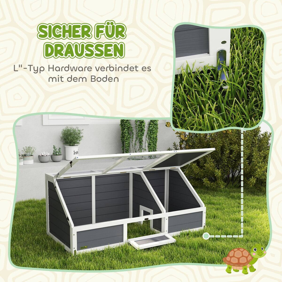 PawHut Schildkrötenhaus aus Holz und Metall, hellgraues Reptiliengehege für Kleintiere mit aufklappbarer Oberseite, B/H/L: 55 x 50 x 120 cm - Bild 3