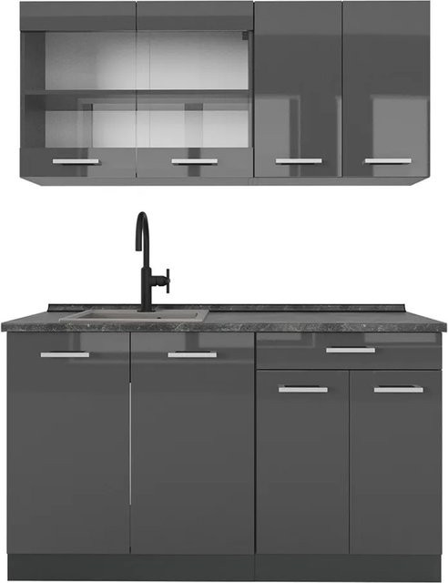 Vicco R-Line Singleküche Anthrazit Hochglanz Breite: 140 cm - Bild 1