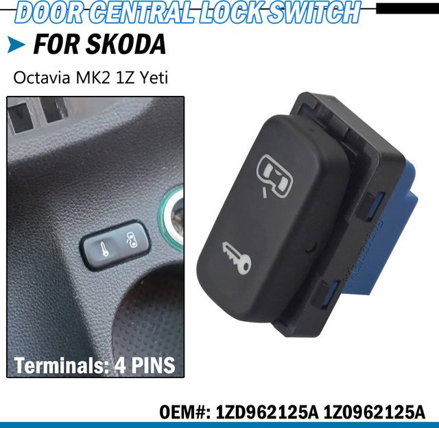 Malcayang Zentralverriegelungsschalter mit Hintergrundbeleuchtung in Schwarz für Skoda Octavia MK2 1Z (2004-2013) und Skoda Yeti (2009-2017) 1Z0962125A 1ZD962125A - Bild 1