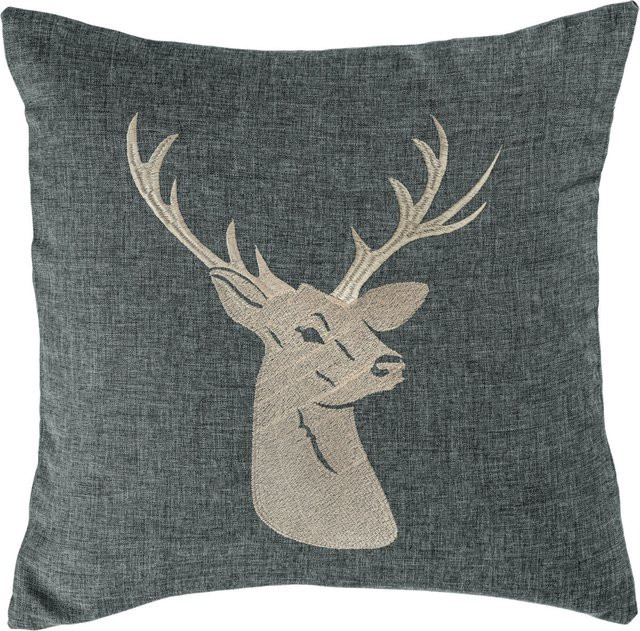 ERWIN M. Dekokissenbezug Alpino Hirsch-Motiv in Anthrazit, Breite: 40 cm, Länge: 40 cm - Bild 1