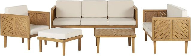 Beliani Sitzgruppe BARATTI in Hellbeige mit Holz und Polyester, B/T/H: 179 x 65 x 76 cm - Bild 1