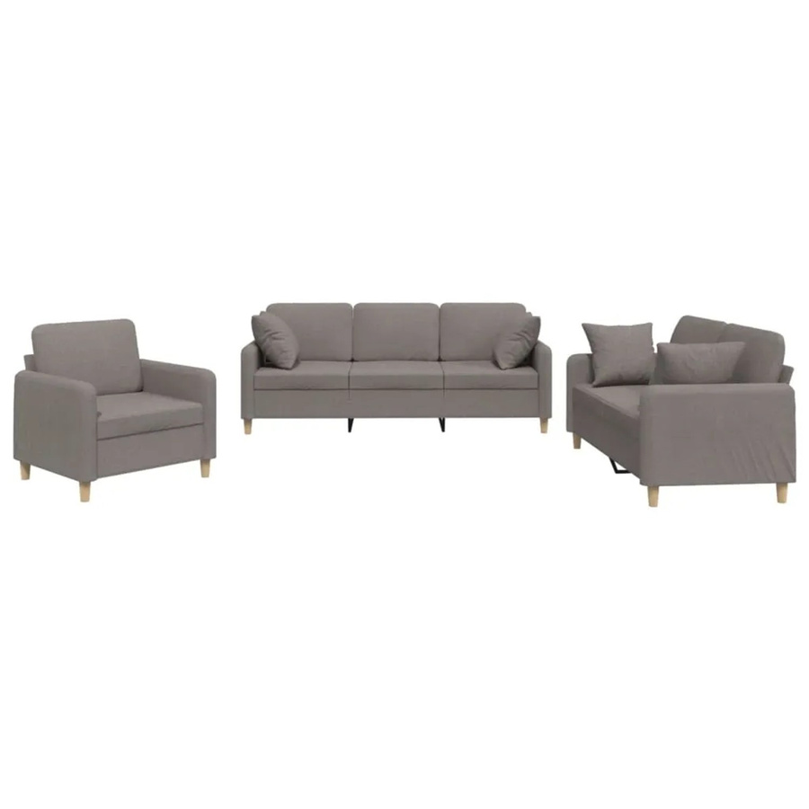 vidaXL 3-teilige Sofagarnitur mit Kissen in Taupe und Grau aus Stoff - Bild 2